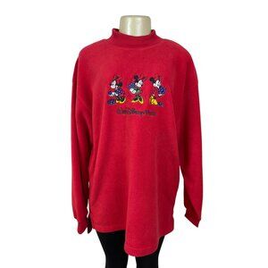 Walt Disney World Red Pullover Sweatshirt With Mickey & Minnie Embroidery Size L